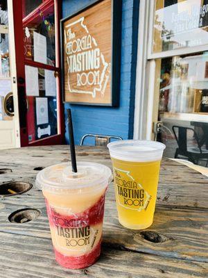 Peach sangria and Pilsner