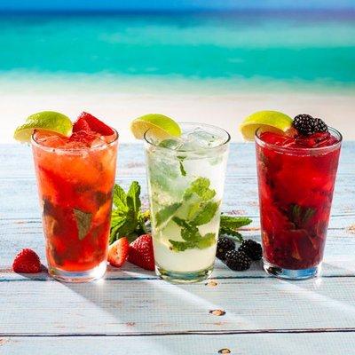 Strawberry, Original Lime, and Blackberry Mojitos