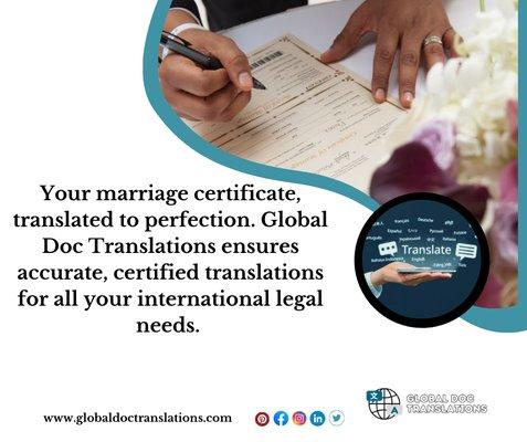 Need a Marriage Certificate Translation? Trust Global Doc Translations for Accurate, Certified Translations!