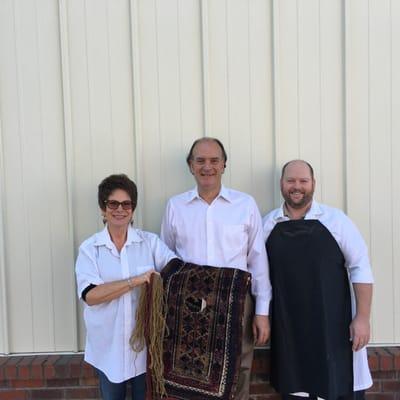 Starting from left, Carolyn our rug repair specialist, Richard the owner, and Jeff our lead rug cleaning specialist.