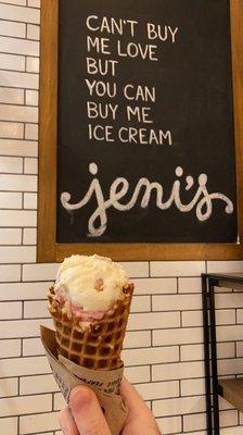 Waffle cone with wildberry lavender and gooey butter cake