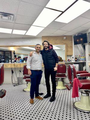 Josh Groban And Barber Arthur at Barber Shop NYC In Midtown West