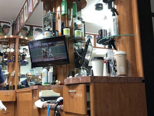 TVs and an extensive list of hair care products for the barbers, and keep us busy. Such a tidy place! (4/15/2018)