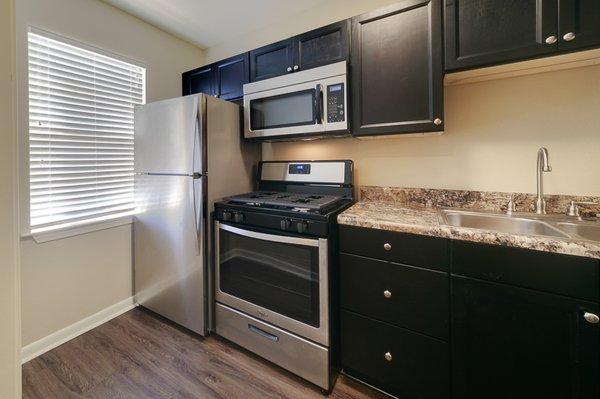 Kitchen area at the Markham Oaks apartments in Little Rock, Arkansas.