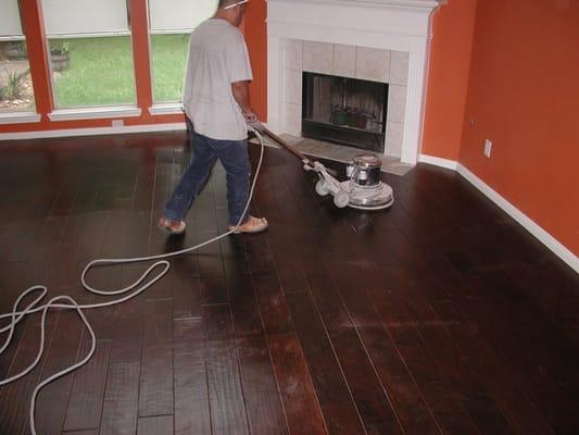 We alway clean after install a floor!