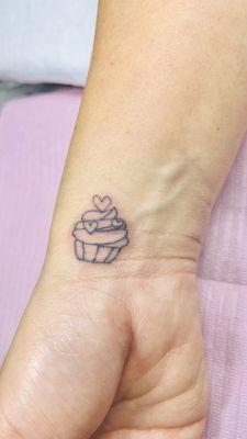 Cupcake with heart sprinkles 1"x1" inner wrist tiny tattoo