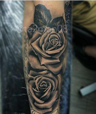 Realistic Roses, for more floral theme tattoos visit us https://www.timelesstattoonc.com/