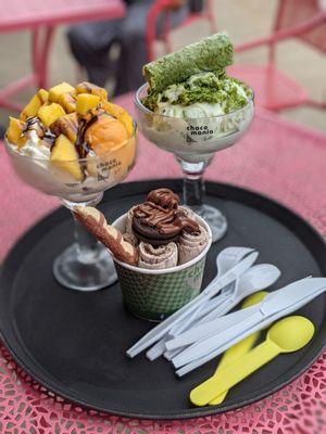 Mango ice cream, Baklava ice cream, rolled ice cream - nutella, oreo and bueno ice cream