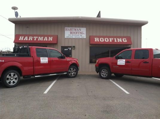 Front of office in Abilene TX.  It is to find Hartman Roofing just look for the big red trucks.