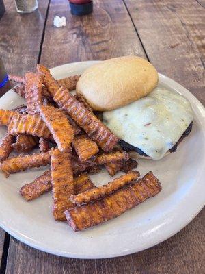 Millstone Jr. burger w/pepper jack cheese.