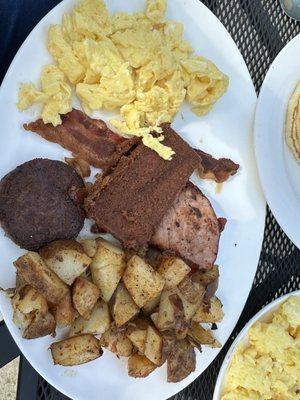 Big oak platter with scrapple