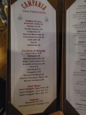 Coffee menu