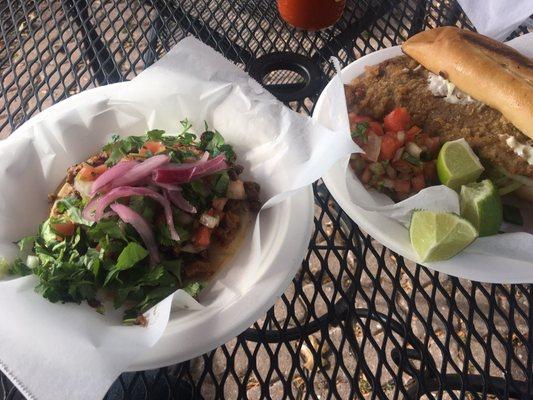 Beef Torta and Pastos Tacos