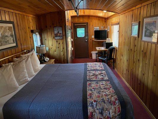 Inside our caboose, Santa Fe #28.