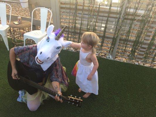 The kids love Rainbow Unicorn.  Great with "Can't Stop The Feelin"