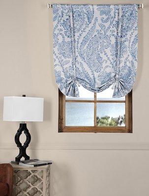 Tea Time China Blue Blackout Tie-Up Window Shade. Offered in various patterns.
  
  https://www.halfpricedrap­es.com/blackout-tie-up-shades.