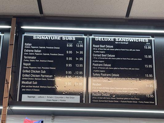 Subs, Deluxe Sandwiches Menu