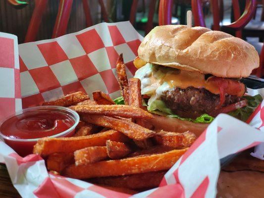 The Trolley Burger & Sweet Potato Fries. Divine.