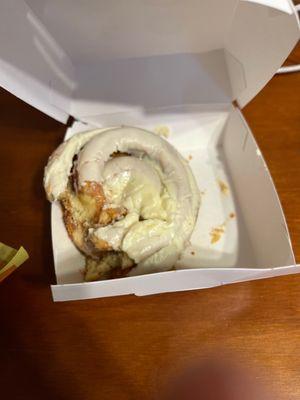 This is the trash you get here. A cold and rock hard cinnamon roll. Even worst than the food is the rude customer service!