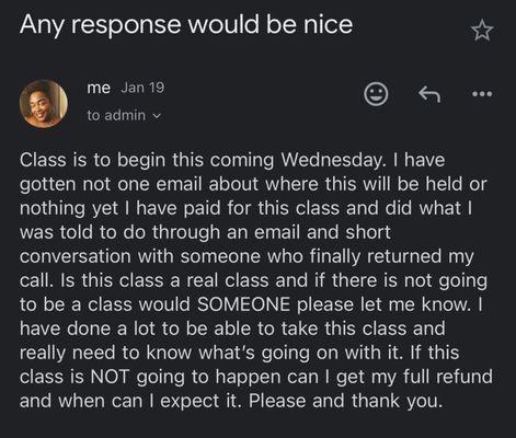 Was basically begging for a response to where this class would be held.