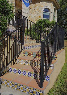 Saltillo bullnosed stairs with 6x6 Talavera risers.