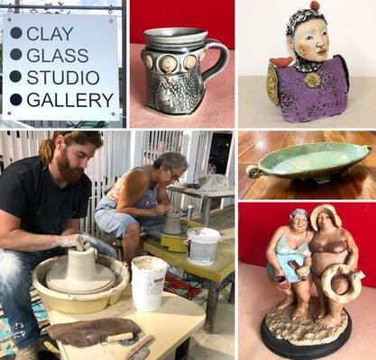 Pottery classes in wheel throwing and handbuilding. Classes for kids, too. Art from local ceramic artists available for sale.