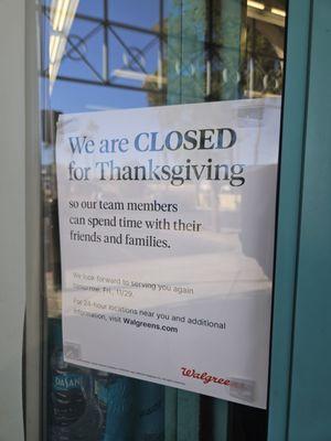 Thanksgiving Hours - CLOSED