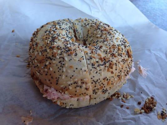 Everything bagel with lox cream cheese