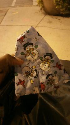 The snowman bandana I purchased for my cat