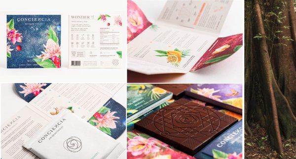 Conciencia chocolates: strategy, visual identity, packaging, collage, art direction.