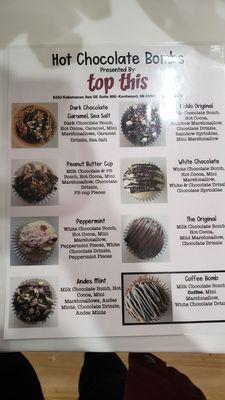 Hot cocoa bombs menu