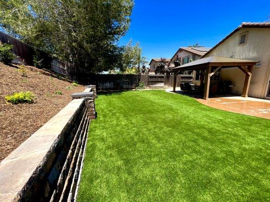 (3') Retaining Wall with Columns, Artificial Turf, Gazebo, & Mulched hillside