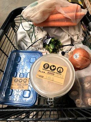 Grocery haul with own containers for bulk stuff and produce