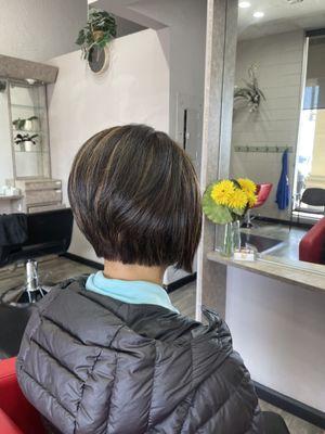 Bob cut, mocha and caramel hair color