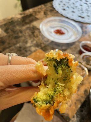 Up close of the tempura veggie broccoli