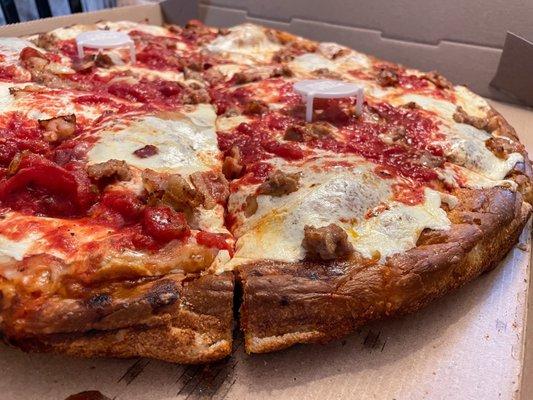 Deep dish margherita. One slice is filling enough