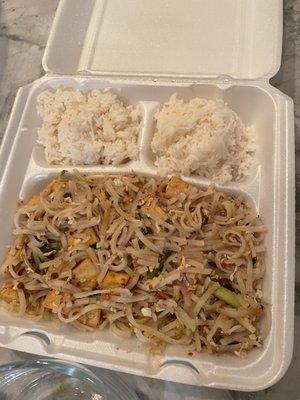 BLAND tofu pad thai... with a side of rice? smells bad too. threw it out.