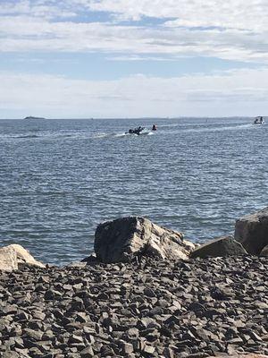 9/25/21 Boats hading out of the dock area with Faulkner Island 4 miles away, and Long Island is seen in the far distance.