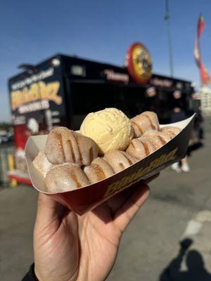 1 Dozen Glaze & Cinnamon sugar (BittieBitez) topped with Vanilla Ice cream