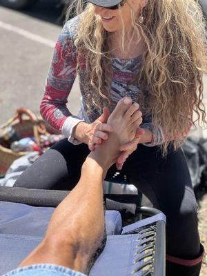 Outdoor, onsite foot massages.