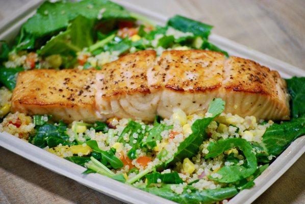 Seared Salmon over Corn & Kale Quinoa