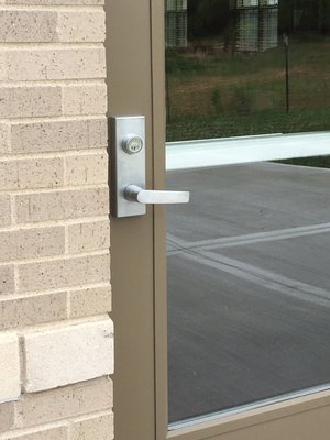 Rekeyed lock for emergency fire exit at seasons care center.