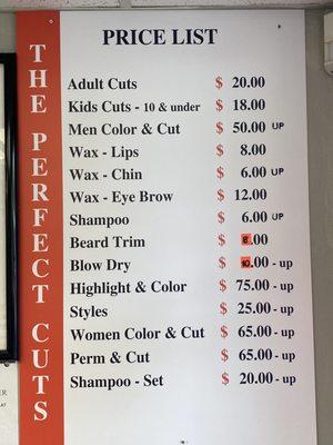 Price menu