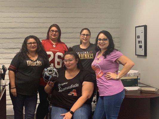 2018 Sports Day All offices dressed up in their favorite sports teams garb to celebrate the kick off to the season.