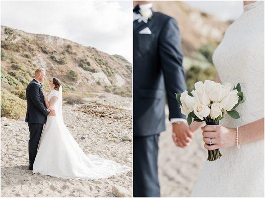 chic rose bouquet for wedding day photo shoot at RAT (right after torrance) beach in California