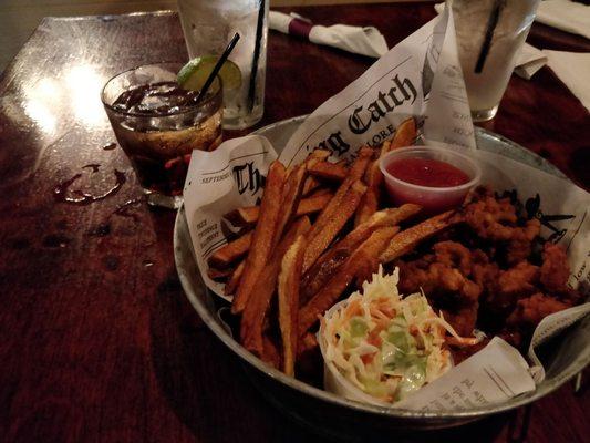 Fried crab and happy hour well drink