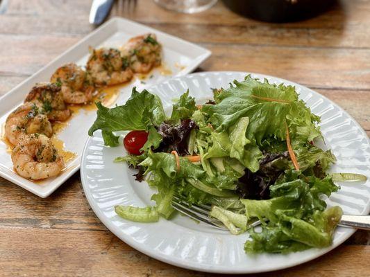 Casa salad with a side of shrimp