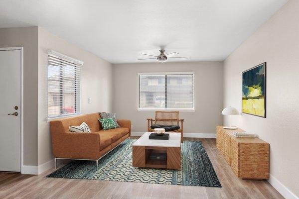 Living room with couch, table and tv