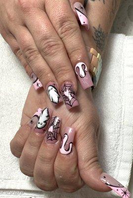 Acrylic full set gel Halloween design by Nicole .