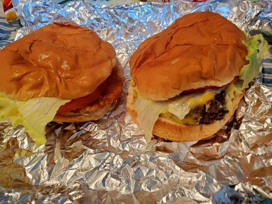 Making our dude George Motz proud with a little Cook Out. Spicy Chicken sandwich w/ LTM, Cheeseburger w/ LTM. Way better than they look